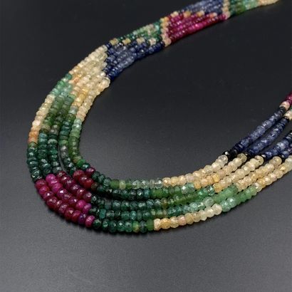 null NECKLACE composed of five rows of faceted pearls of stones including sapphires,...