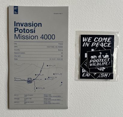Invader INVADER (1969)
Map Invasion Potosi and twelve stickers "We come in peace