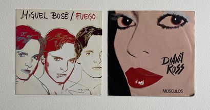 Warhol Andy WARHOL (1928-1987) 
Two 45T records - Diana Ross and Miguel Bosé
EX;...