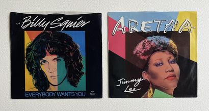 Warhol Andy WARHOL (1928-1987) 
Deux disques 45T - Billy Squier et Aretha Franklin
VG+...