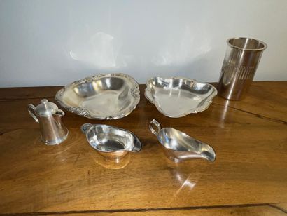 null Mismatched lot in metal and silver plated metal, including:
Bottle display stand
Pair...