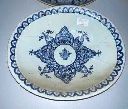 null Lot including in earthenware with decoration in blue camaieu including:
- oval...