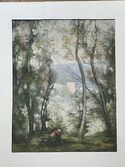 null D'après COROT Jean-Baptiste (1796-1875)
Boisière en forêt
Lithographie d'interprétation,...