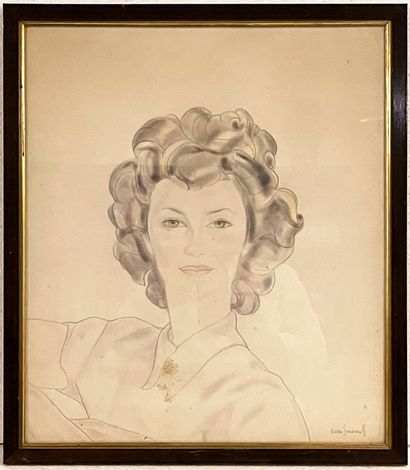null Boris SMIRNOFF (1895-1976) 
"Portrait de Madame Ribes"
Crayon de couleurs, signé...