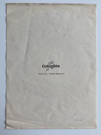 Chanson française Document promotionel pour les disques Columbia dédicacé - Edith...