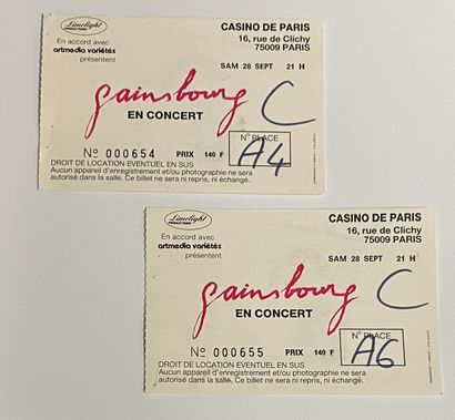 Chanson française Deux tickets de concert - Serge Gainsbourg, Casino de Paris, 1985...