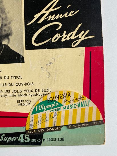 Chanson française Un disque EP - Annie Cordy, label Columbia (ESRF1012)
Etiquette...