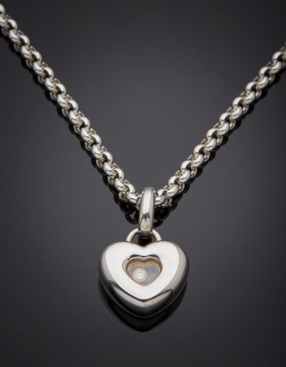 null CHOPARD 
"Happy Diamond" heart pendant and its CHAIN in white gold (750‰) adorned...