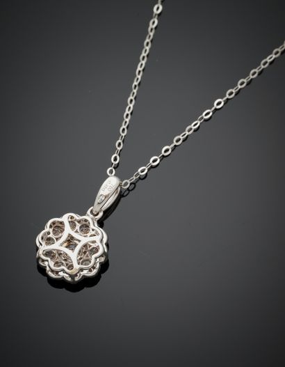 null White gold (750‰) "flower" pendant and chain set with brilliant-cut diamonds....