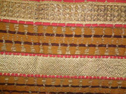 null Made of brocade, Burma, bayadère design of gold and red brocaded tobacco kilim...