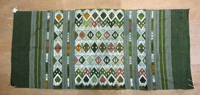null Sarong, Laos, green raw silk embroidered with cream, red and yellow geometric...