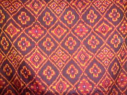 null Three ikat sarongs, Cambodia and Thailand, eggplant or blue background, yellow,...