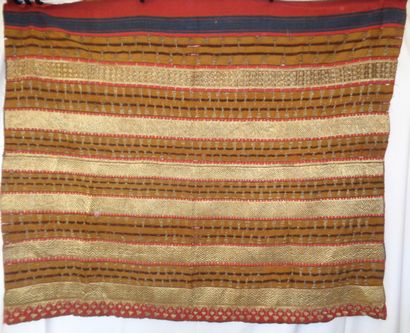 null Made of brocade, Burma, bayadère design of gold and red brocaded tobacco kilim...