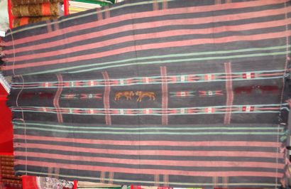 null Naga weaving loincloth, Northeast India, Burmese border, black canvas striped...