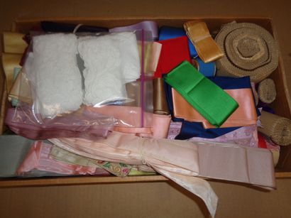 null Carton containing a large quantity of colored ribbons