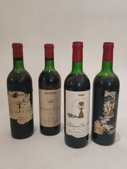 BORDEAUX Lot of four (4) bottles:
- two bottles Mouton-Cadet, 1964 (1 x label torn...