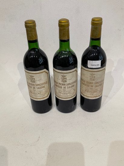 BORDEAUX Three (3) bottles - Château Pichon Longueville, Comtesse de Lalande, 1981,...