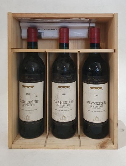 BORDEAUX Three (3) bottles - La bergerie, 1964, Saint-Estèphe, Baron Philippe de...