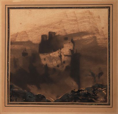 null Victor Hugo (1802-1885) 
Château médiéval 
Encre et lavis, signée en bas à gauche...
