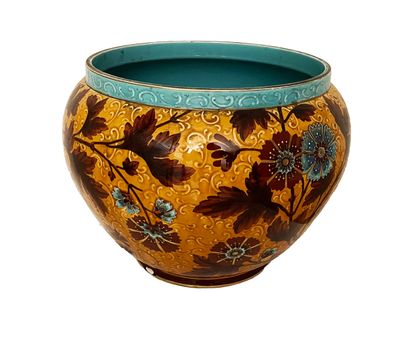 null SARREGUEMINES - Cache-pot en céramique à décor floral sur fond jaune
Fin XIX/début...