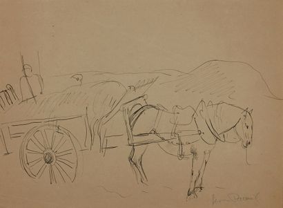 null Georges PACOUIL (1903-1996) 
Le cheval attelé
Plume et encre de Chine, signée...