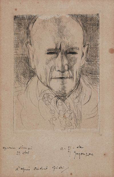 null André DUNOYER DE SEGONZAC (1884 - 1974)
"André Gide de face"
Eau-forte, signée...