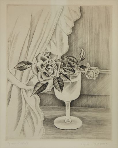 null Kiyoshi HASEGAWA (1891-1980)
Vase de roses
Gravure, signée en bas à droite,...