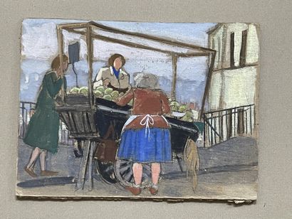 null Georges PACOUIL (1903-1996)
- Marchande de légumes
Huile sur carton, 17 x 23,5...
