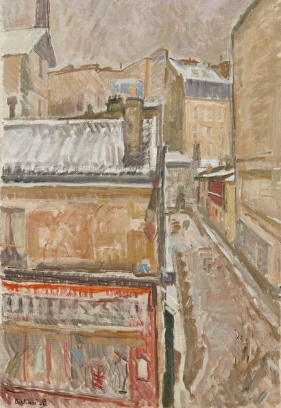 null Bertrand PY (1895-1973) 
Rue parisienne enneigée
Huile sur toile, signée en...