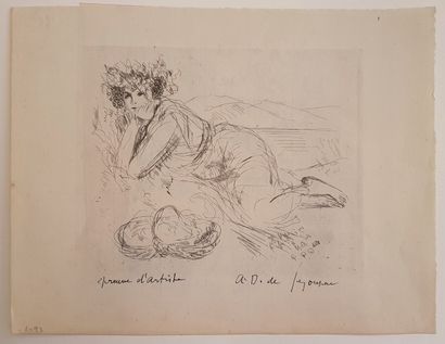 null André DUNOYER DE SEGONZAC (1884 - 1974)
"Pomone" et "Fille au raisin"
Deux eaux-fortes,...