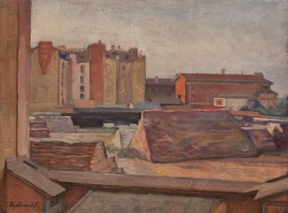 null Bertrand PY (1895-1973) 
Le chantier, rue Desnoëttes
Huile sur toile marouflée...