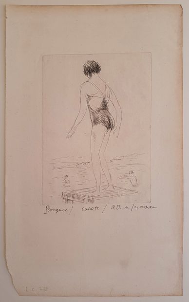 null André DUNOYER DE SEGONZAC (1884 - 1974)
"Jeune plongeuse"
Eau-forte, signée...