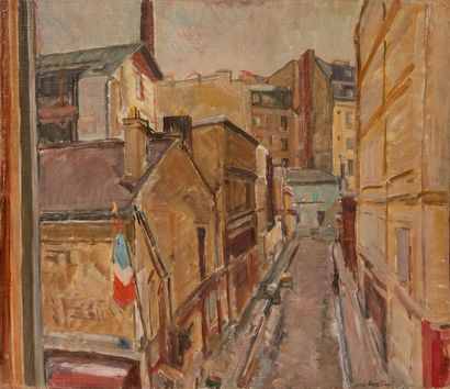null Bertrand PY (1895-1973) 
Rue à Ménilmontant 
Huile sur toile marouflée sur panneau,...
