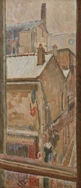 null Bertrand PY (1895-1973) 
Les toits sous la neige à Paris
Huile sur toile marouflée...
