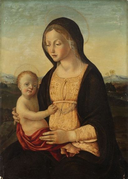 Attribué à ORIOLI Pietro di Francesco degli (Sienne 1458 – 1496) « Vierge à l’Enfant...