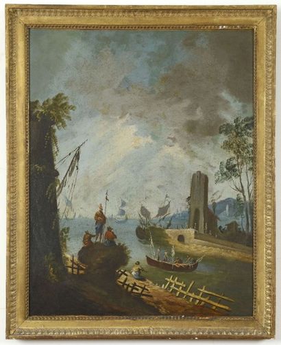 null ECOLE ITALIENNE du XVIIIe siècle 

"Vue de port" 

Huile sur toile

87 x 68...