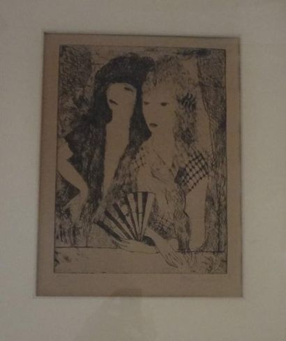 Marie LAURENCIN (1885-1956) " Elégantes à l'éventail" Gravure en noir sur papier....