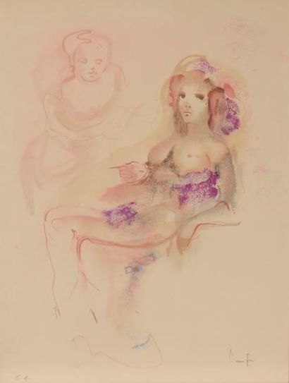 Léonor FINI (1908-1996) "Femme en rose" Lithographie en couleur sur papier. Signée...