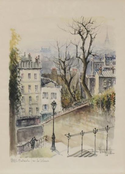 Denis VERSPECHT (1919-c.1996) "Montmartre, rue du calvaire" Lithographie sur papier....