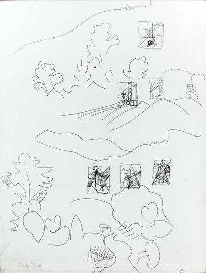 Dora MAAR (1907-1997) "Composition aux arbres" Encre. Signée en bas à gauche et cachet...