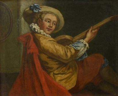 null BOUCHER François (suite de) dates 1703-1770 "Le Joueur de Guitare" Huile sur...