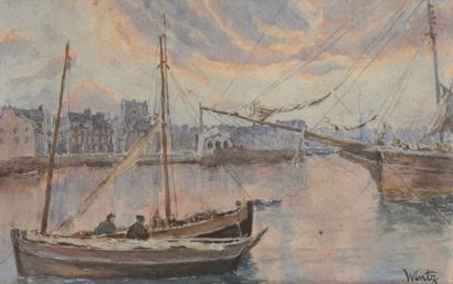 null WINTZ "Le Port de Honfleur animé de bateaux", aquarelle signé en bas à droite....
