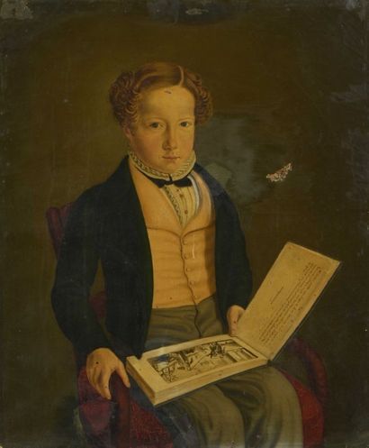null Ecole du début du XIXe siècle "Portrait de Jeune Garçon", huile sur toile. H...
