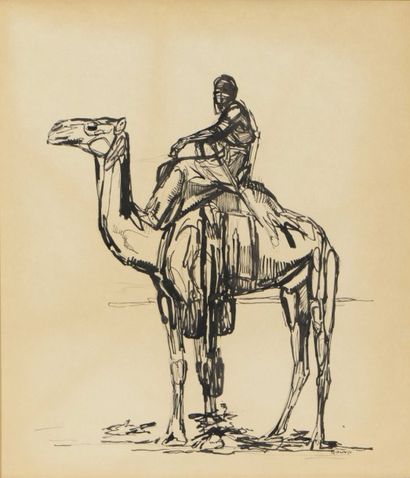 null Paul JOUVE (1878-1973) "Touareg à chameau" Encre. Signée en bas à droite. 42...