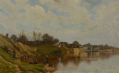 LECOMTE Paul (1842-1920) « Lavandières au bord de la Dordogne à Bergerac »

Huile...
