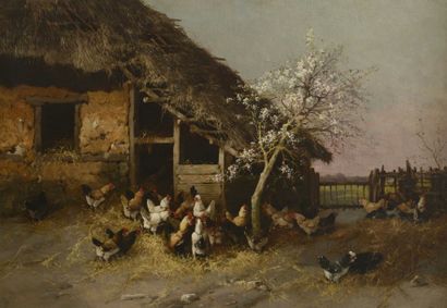 DEFAUX Alexandre (1826-1900) « Le poulailler au printemps »

Huile sur toile, signée...