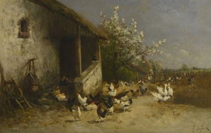 DEFAUX Alexandre (1826-1900) « La basse cours sous le cerisier en fleur »

Huile...