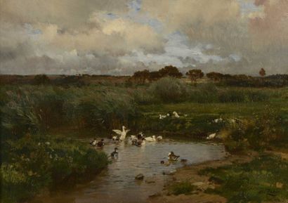 ZUBER Henri (1844-1909) 

« La mare aux canards »

Huile sur toile, signée en bas...