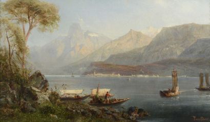 TETAR VAN ELVEN Pierre (1828/31-1908) "Bord de lac en Italie"

Huile sur toile, signée...