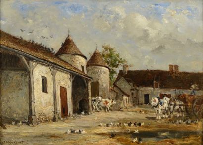 VEYRASSAT Jules Jacques (1828-1893) « Cour de ferme »

Huile sur panneau parqueté,...